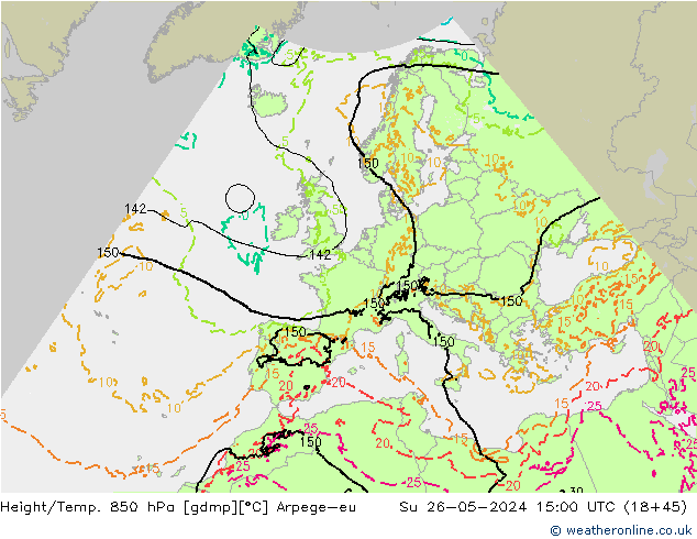 Height/Temp. 850 hPa Arpege-eu  26.05.2024 15 UTC