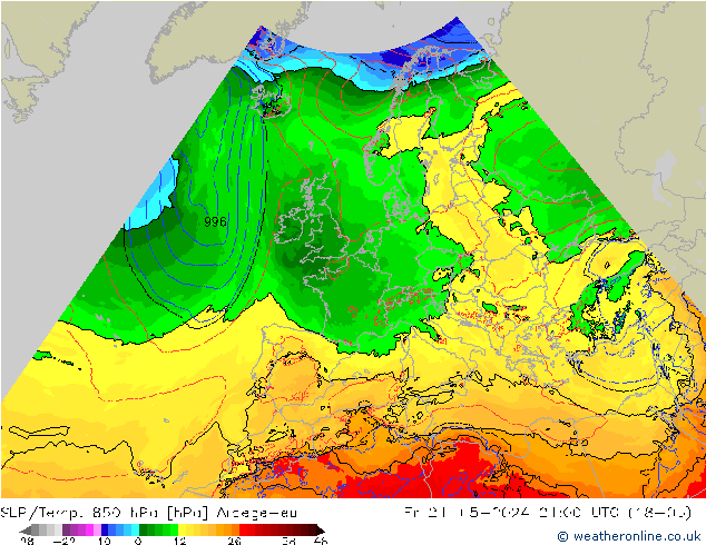 SLP/Temp. 850 hPa Arpege-eu Fr 24.05.2024 21 UTC