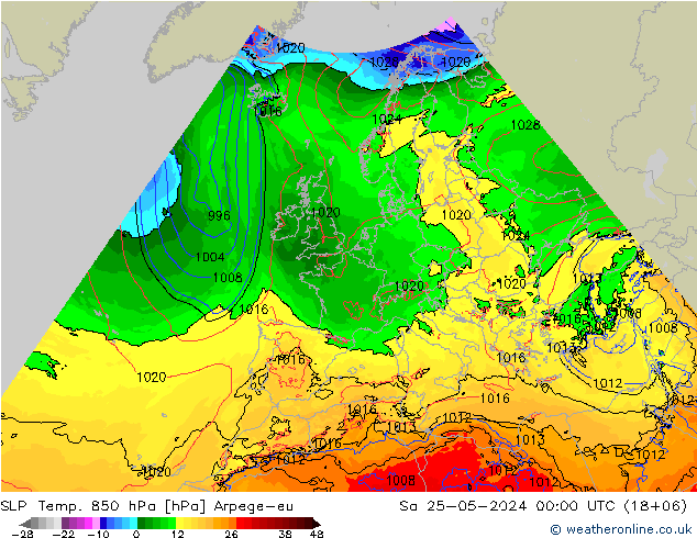 SLP/Temp. 850 hPa Arpege-eu Sa 25.05.2024 00 UTC