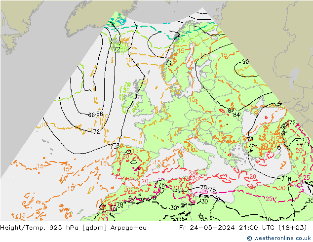 Height/Temp. 925 hPa Arpege-eu Fr 24.05.2024 21 UTC