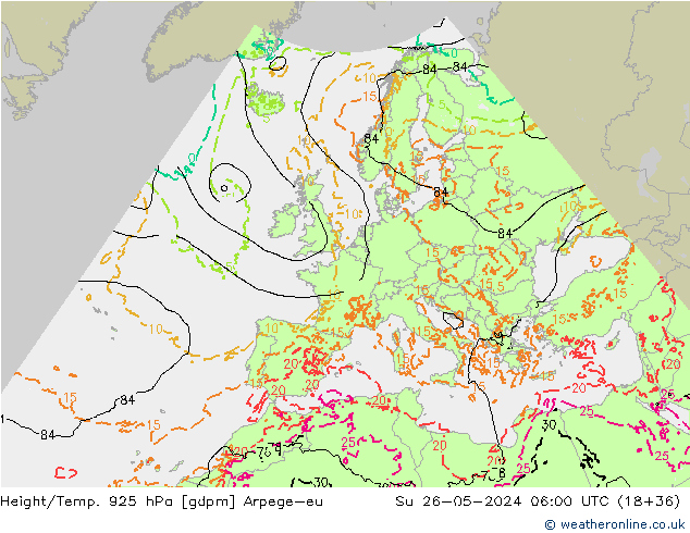 Hoogte/Temp. 925 hPa Arpege-eu zo 26.05.2024 06 UTC