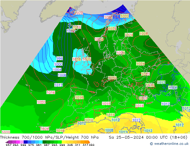 Schichtdicke 700-1000 hPa Arpege-eu Sa 25.05.2024 00 UTC