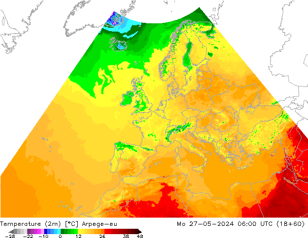 mapa temperatury (2m) Arpege-eu pon. 27.05.2024 06 UTC