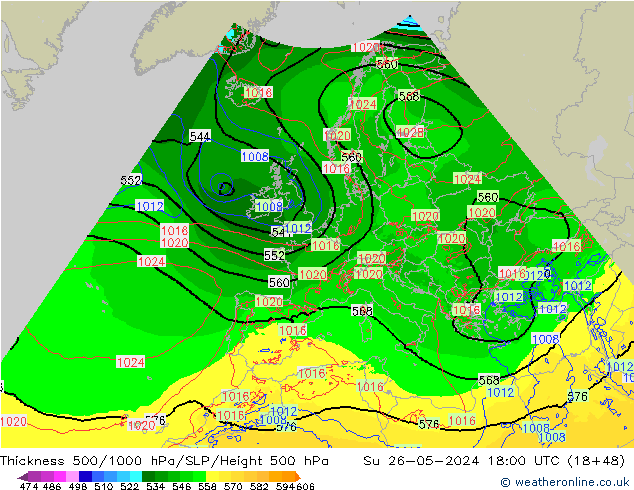 Thck 500-1000hPa Arpege-eu dom 26.05.2024 18 UTC