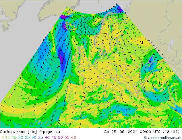 风 10 米 Arpege-eu 星期六 25.05.2024 00 UTC