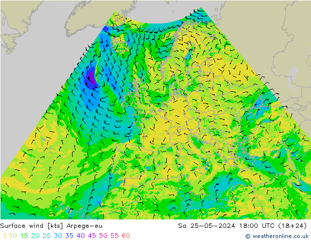 Surface wind Arpege-eu Sa 25.05.2024 18 UTC