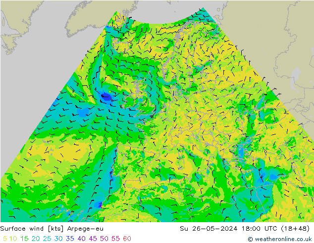 wiatr 10 m Arpege-eu nie. 26.05.2024 18 UTC