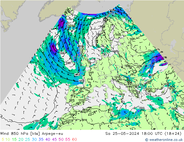 Wind 850 hPa Arpege-eu Sa 25.05.2024 18 UTC