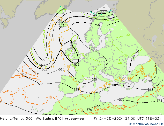 Height/Temp. 500 hPa Arpege-eu 星期五 24.05.2024 21 UTC