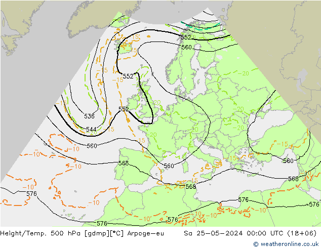 Geop./Temp. 500 hPa Arpege-eu sáb 25.05.2024 00 UTC