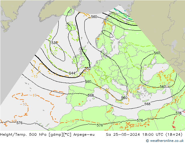 Height/Temp. 500 hPa Arpege-eu Sáb 25.05.2024 18 UTC