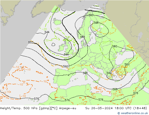 Height/Temp. 500 hPa Arpege-eu dom 26.05.2024 18 UTC