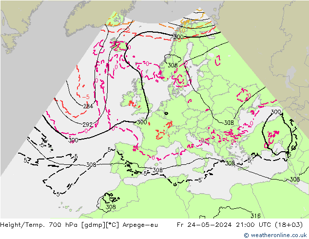 Geop./Temp. 700 hPa Arpege-eu vie 24.05.2024 21 UTC