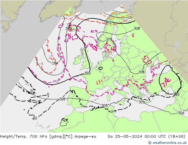 Geop./Temp. 700 hPa Arpege-eu sáb 25.05.2024 00 UTC