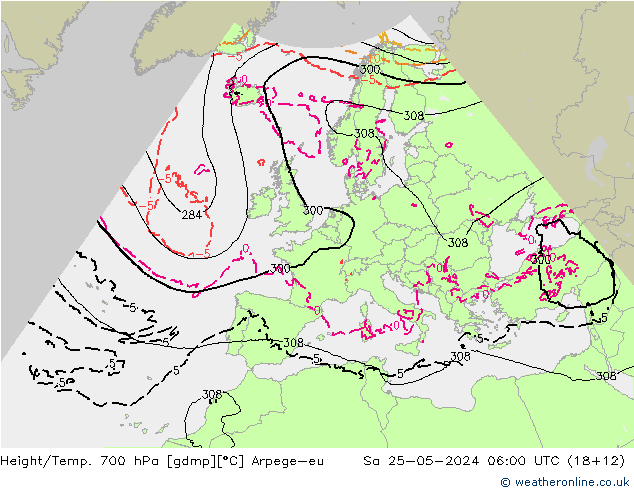 Height/Temp. 700 hPa Arpege-eu Sa 25.05.2024 06 UTC