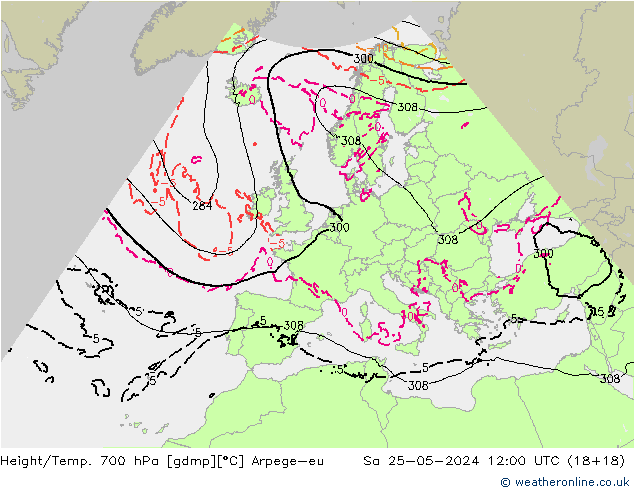 Height/Temp. 700 hPa Arpege-eu Sa 25.05.2024 12 UTC