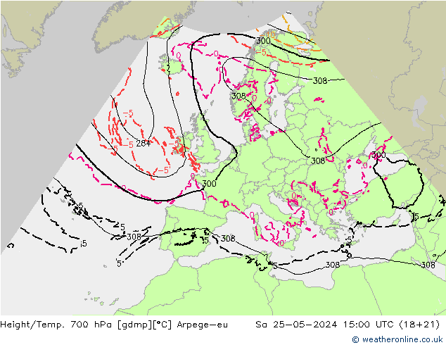 Géop./Temp. 700 hPa Arpege-eu sam 25.05.2024 15 UTC