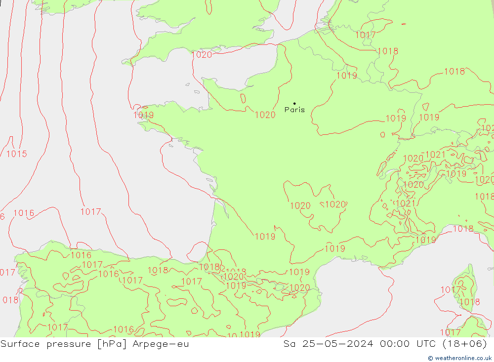 Surface pressure Arpege-eu Sa 25.05.2024 00 UTC