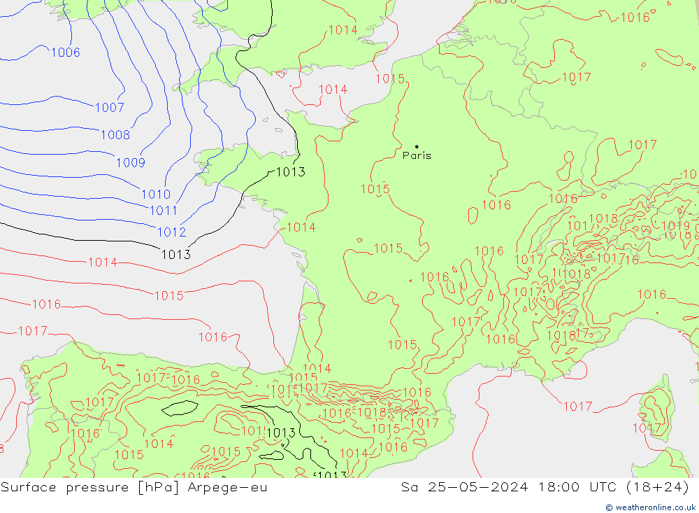 pression de l'air Arpege-eu sam 25.05.2024 18 UTC