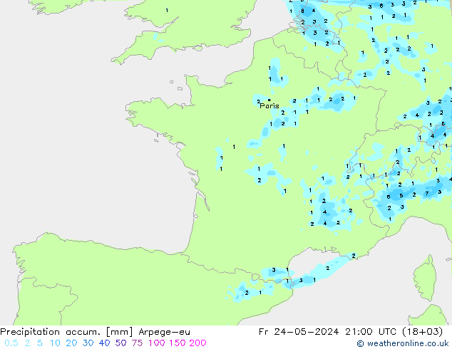 Precipitation accum. Arpege-eu ven 24.05.2024 21 UTC