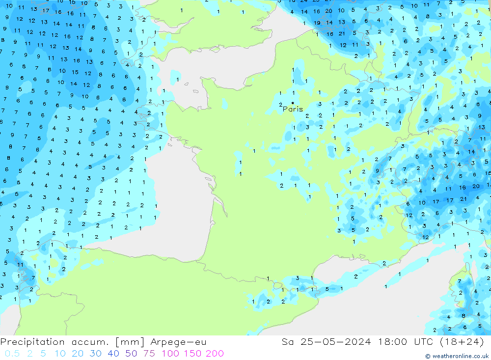 Précipitation accum. Arpege-eu sam 25.05.2024 18 UTC