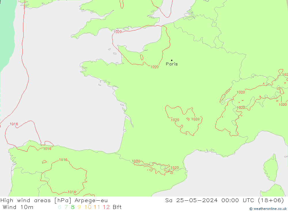 High wind areas Arpege-eu Sa 25.05.2024 00 UTC