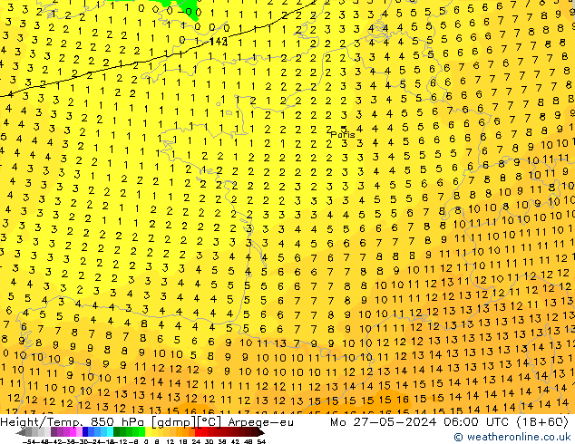 Height/Temp. 850 hPa Arpege-eu Mo 27.05.2024 06 UTC