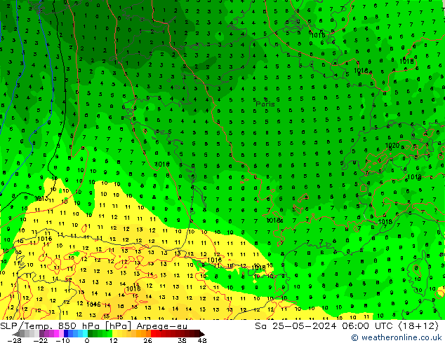 SLP/Temp. 850 hPa Arpege-eu sam 25.05.2024 06 UTC