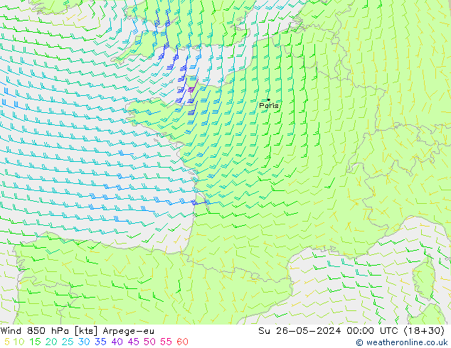 Viento 850 hPa Arpege-eu dom 26.05.2024 00 UTC