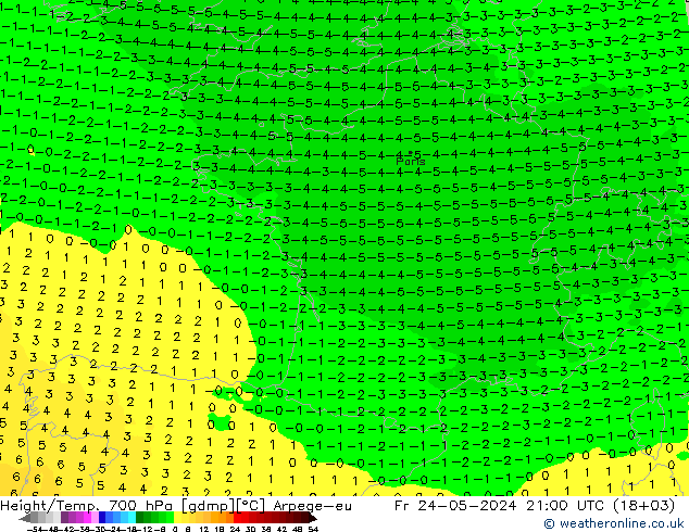 Géop./Temp. 700 hPa Arpege-eu ven 24.05.2024 21 UTC