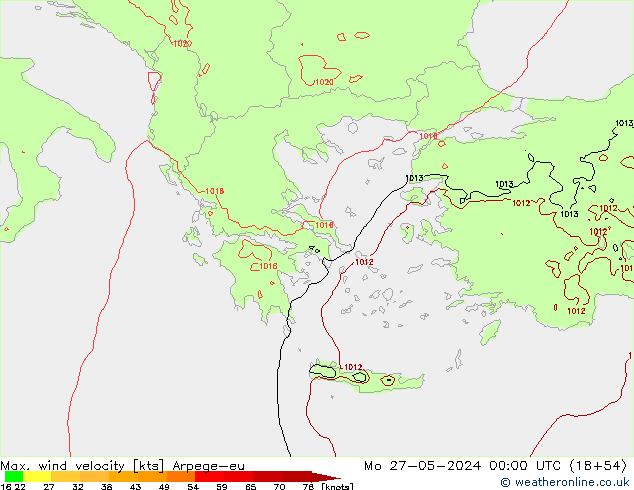 Max. wind velocity Arpege-eu lun 27.05.2024 00 UTC