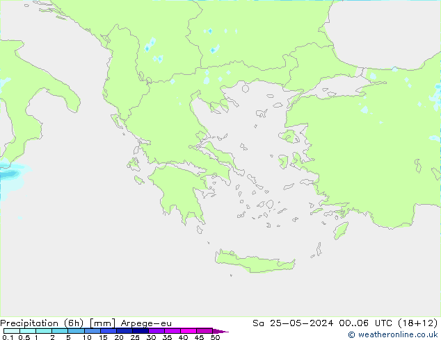 Precipitation (6h) Arpege-eu So 25.05.2024 06 UTC