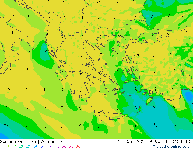 Vento 10 m Arpege-eu sab 25.05.2024 00 UTC