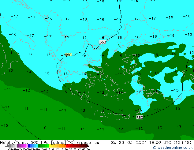 Hoogte/Temp. 500 hPa Arpege-eu zo 26.05.2024 18 UTC