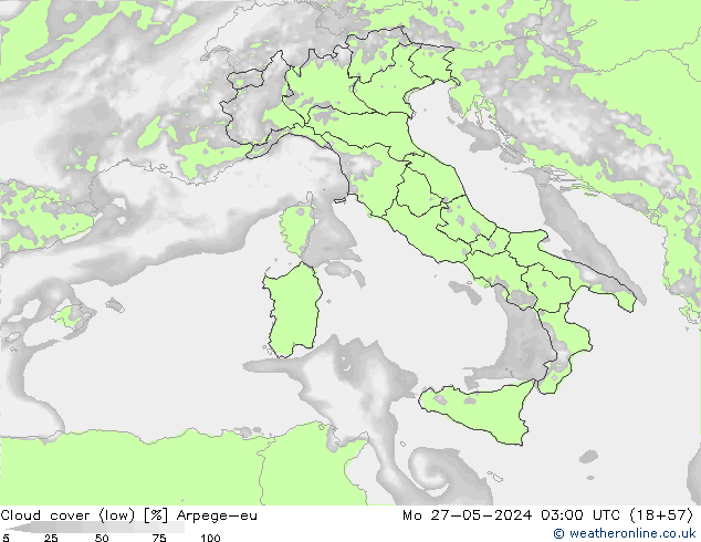 Bewolking (Laag) Arpege-eu ma 27.05.2024 03 UTC