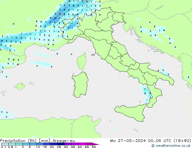 Yağış (6h) Arpege-eu Pzt 27.05.2024 06 UTC