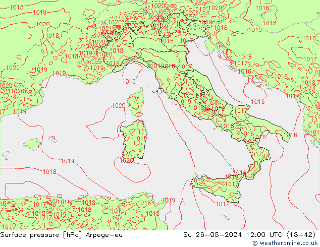 Pressione al suolo Arpege-eu dom 26.05.2024 12 UTC