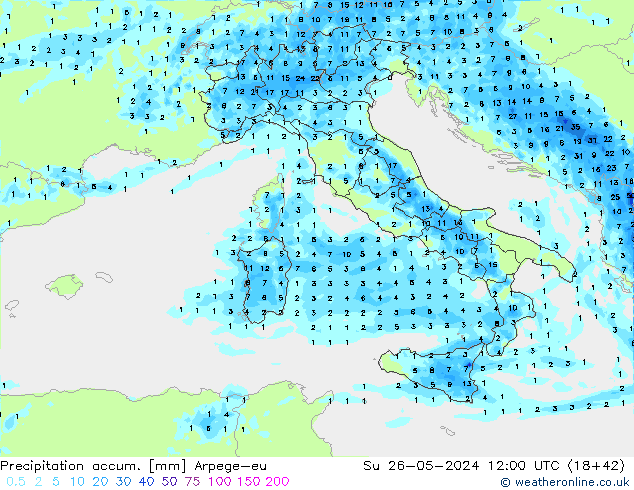 Precipitación acum. Arpege-eu dom 26.05.2024 12 UTC