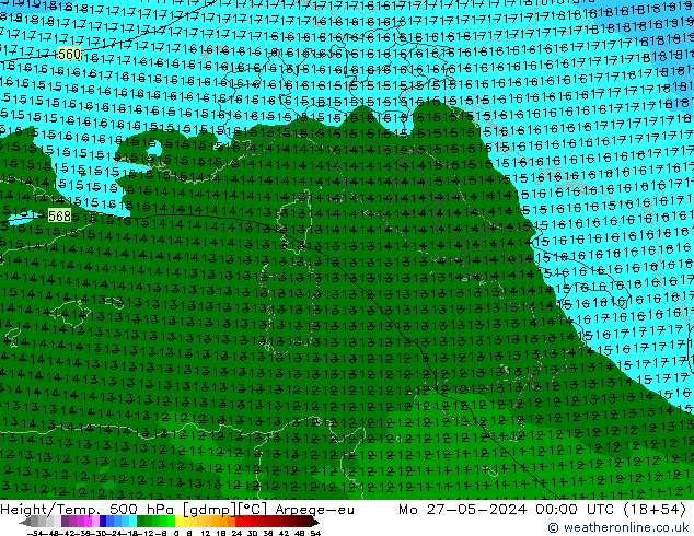 Height/Temp. 500 hPa Arpege-eu pon. 27.05.2024 00 UTC