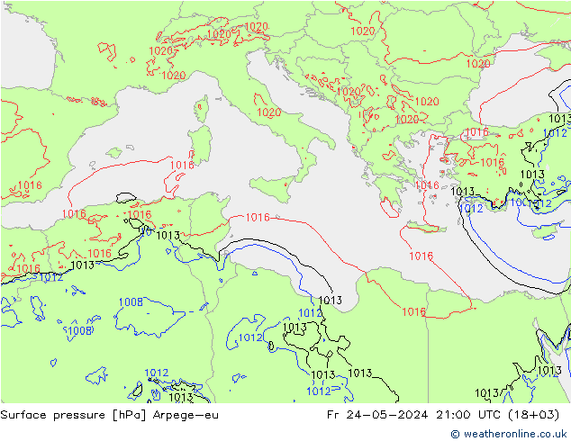 Surface pressure Arpege-eu Fr 24.05.2024 21 UTC