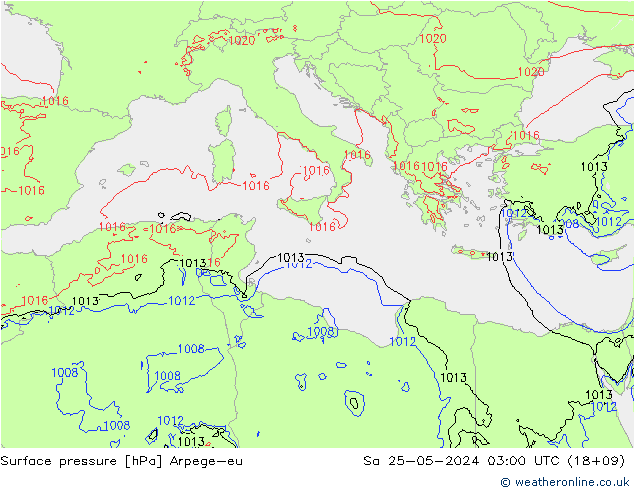 Surface pressure Arpege-eu Sa 25.05.2024 03 UTC