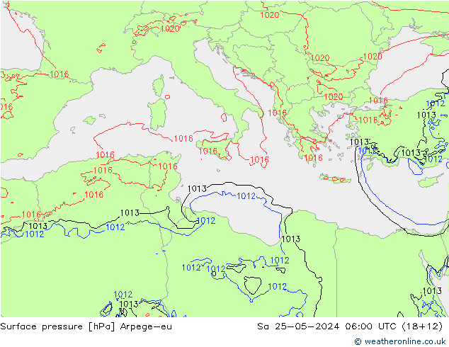 Pressione al suolo Arpege-eu sab 25.05.2024 06 UTC
