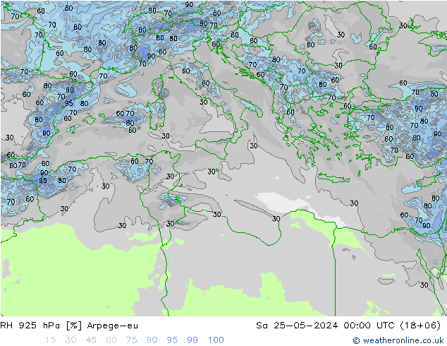 RH 925 hPa Arpege-eu So 25.05.2024 00 UTC