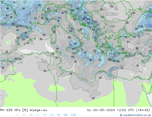 RH 925 hPa Arpege-eu Ne 26.05.2024 12 UTC