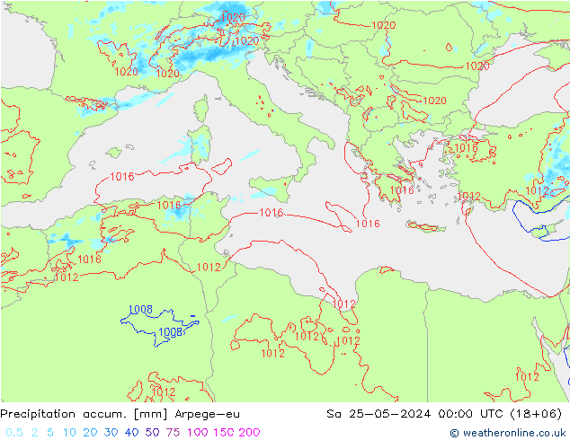 Precipitation accum. Arpege-eu Sa 25.05.2024 00 UTC