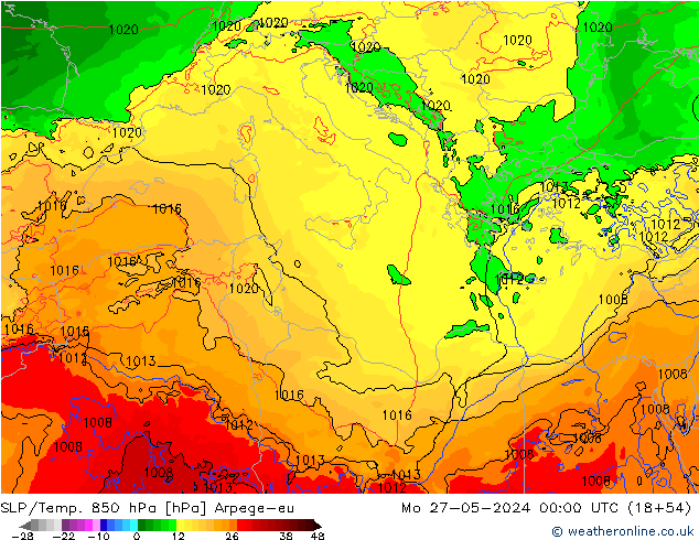 SLP/Temp. 850 гПа Arpege-eu пн 27.05.2024 00 UTC