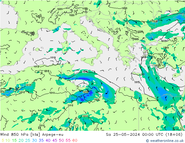 Wind 850 hPa Arpege-eu Sa 25.05.2024 00 UTC