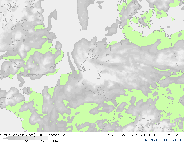 Cloud cover (low) Arpege-eu Fr 24.05.2024 21 UTC