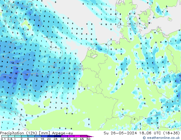 Precipitation (12h) Arpege-eu Su 26.05.2024 06 UTC