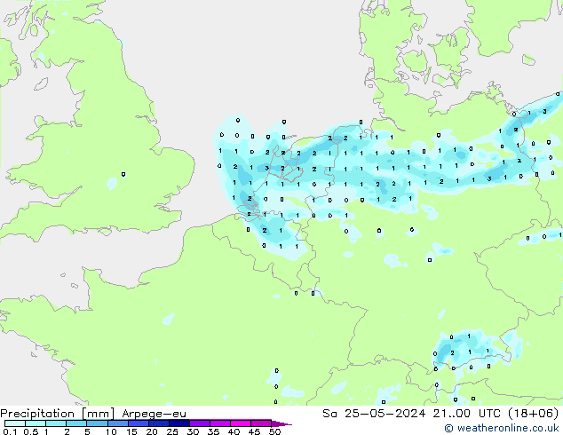 降水 Arpege-eu 星期六 25.05.2024 00 UTC